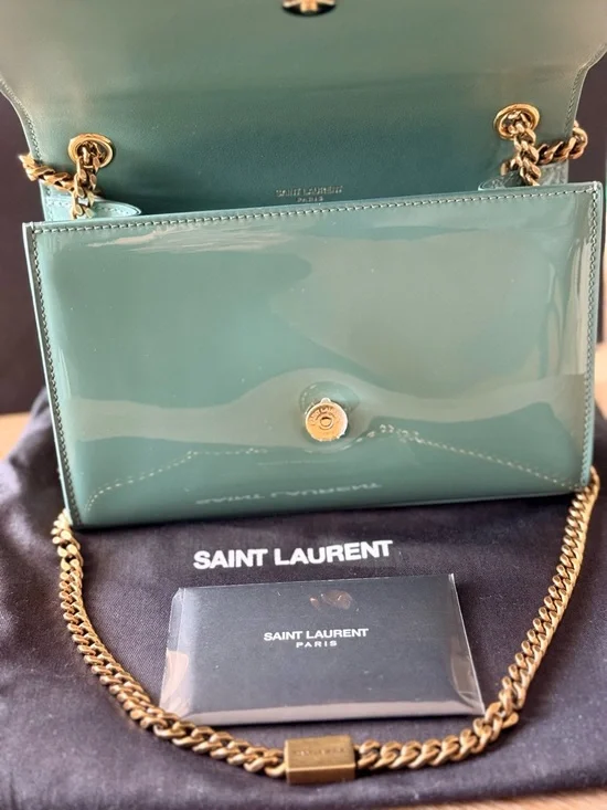 Saint Laurent Mint Green Patent Monogram Crossbody Bag - Picture 4 of 12